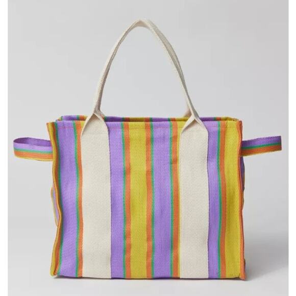 Urban Outfitters BDG Serena Mesh Tote Bag Medium Size Multi Stripe Purple Yellow - Picture 12 of 14